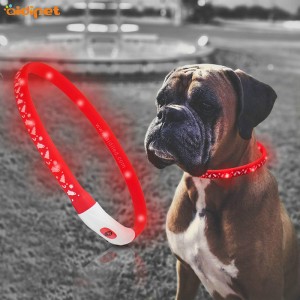 Mode Led Pet Ljus Upp Hund Uppladdning Silikon Belysning Reflekterande Led Hund Spår Vattentät Halsband Krage